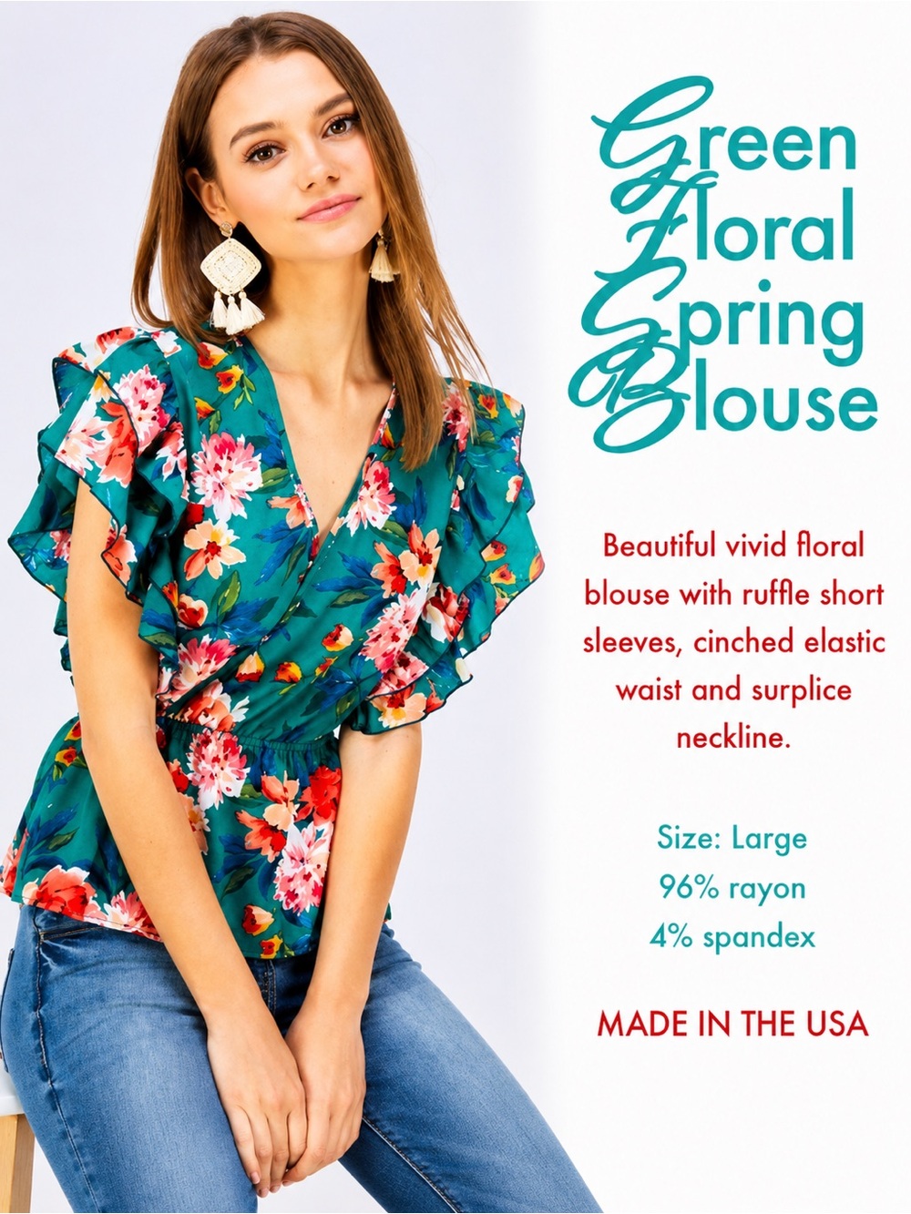 Green Floral Spring Blouse